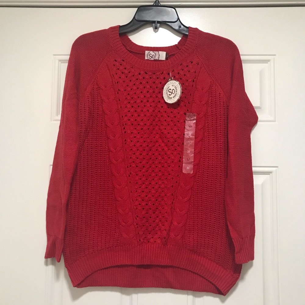 NWT SO Cable Knit Sweater- Red - Medium